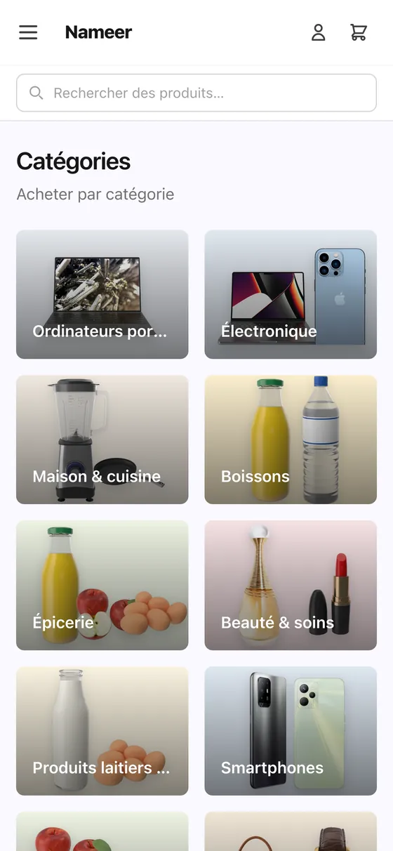 Le catalogue de produits sur un téléphone