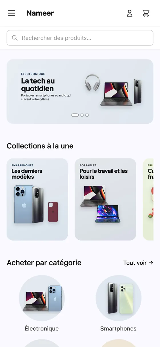 Une boutique Nameer sur un téléphone