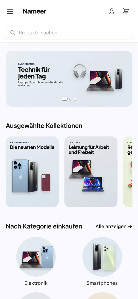 Ein Nameer-Shop auf dem Smartphone